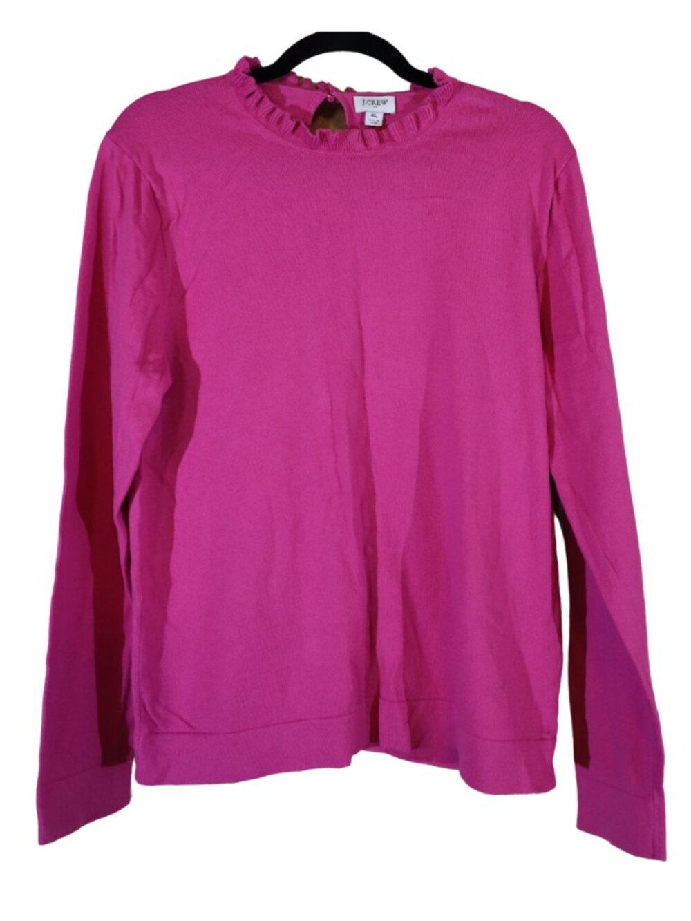 J. Crew Ruffle Mock Neck Long Sleeve Sweater Pink Fuchsia XL
